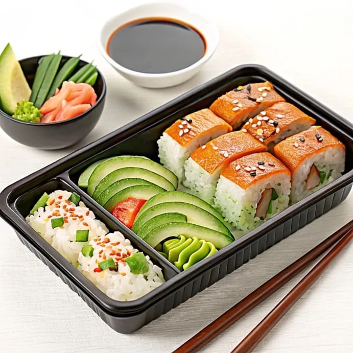 Un plat de sushis à emporter